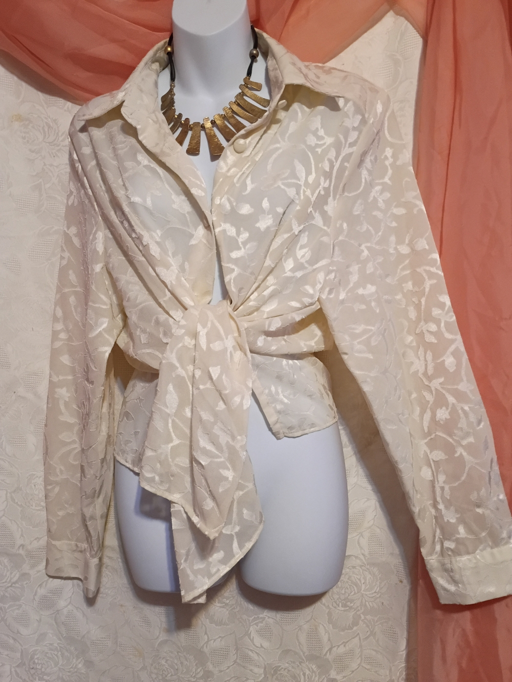 Cream Floral Sheer Button-Down Shirt